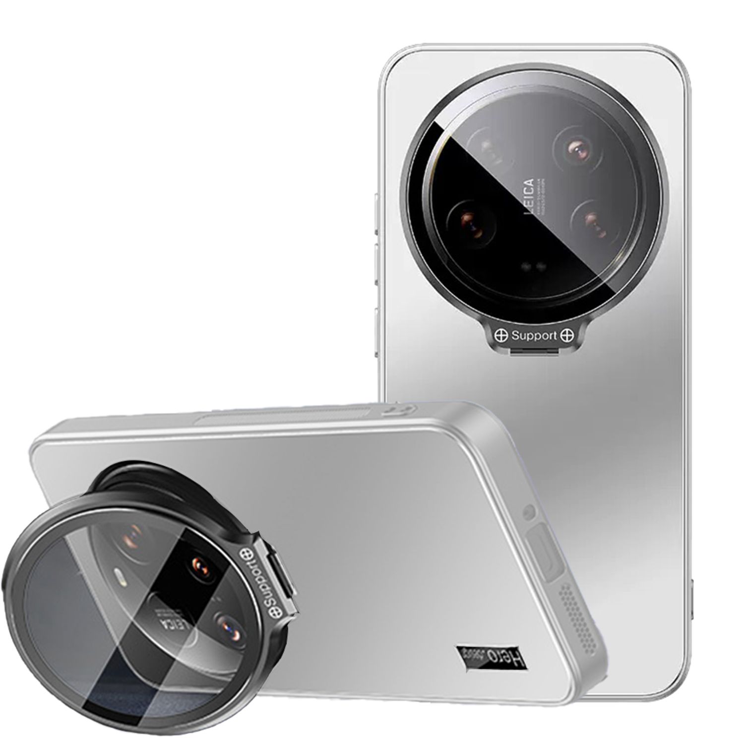 Husa Compatibil pentru Xiaomi 15 Ultra, cu suport invisibil, spate mat, anti-soc, protectie completa pentru camera, argintiu