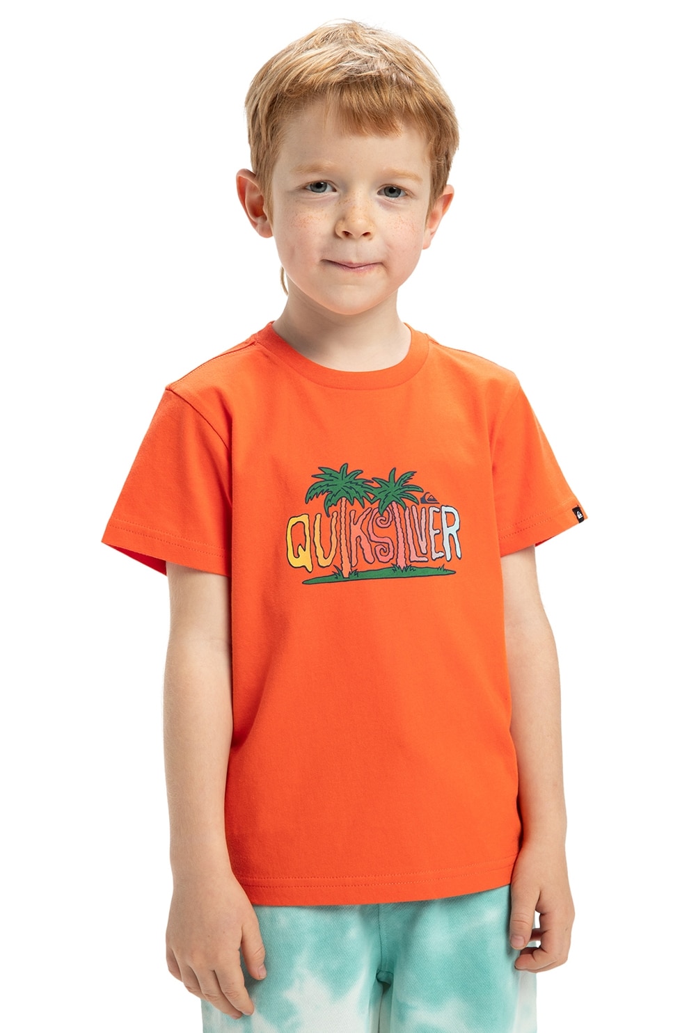 QUIKSILVER, Tricou cu decolteu la baza gatului Sunny Palms, Galben, Verde inchis, Portocaliu mandarina, 104 CM