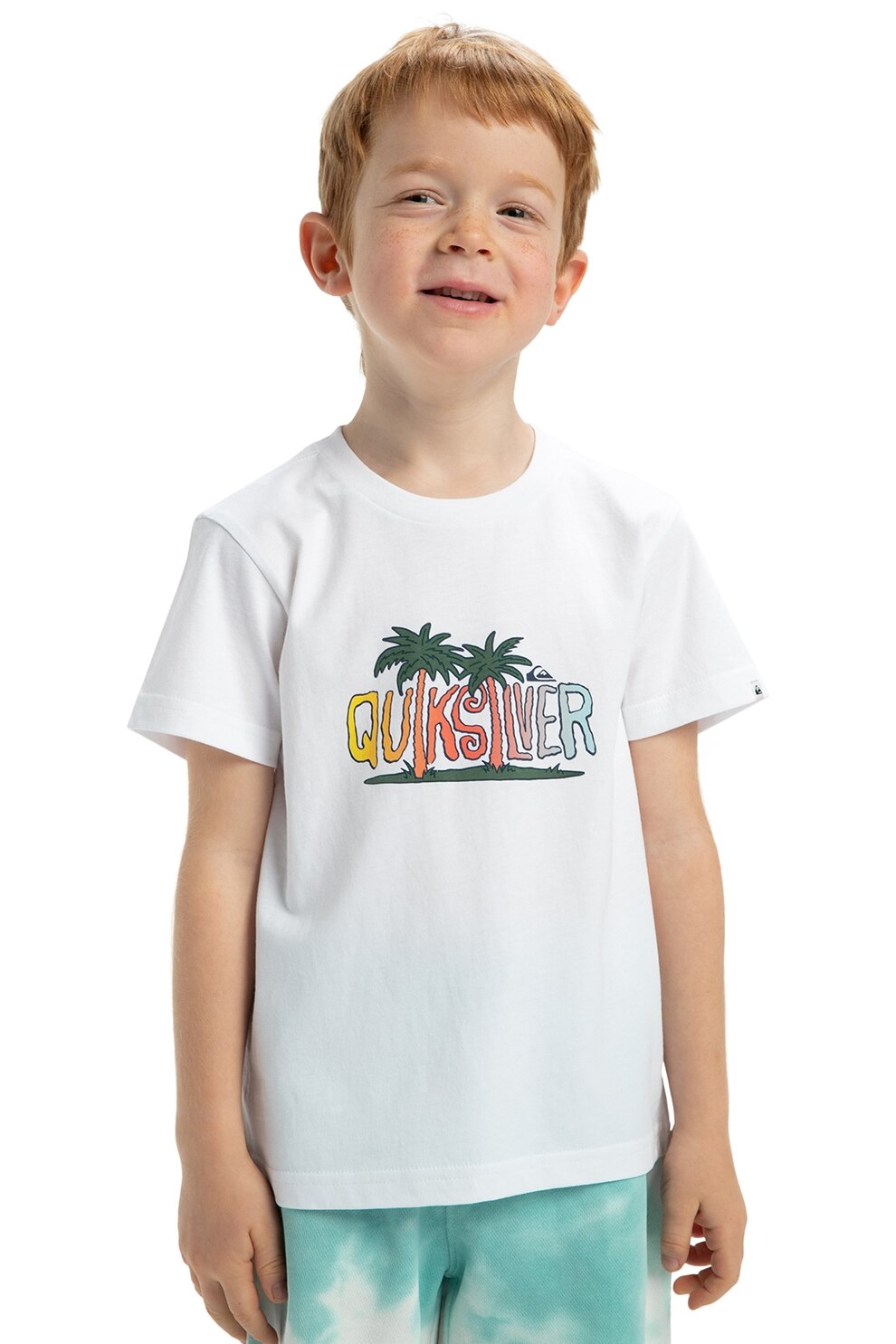 QUIKSILVER, Tricou cu decolteu la baza gatului Sunny Palms, Alb, Verde, Albastru, 116 CM