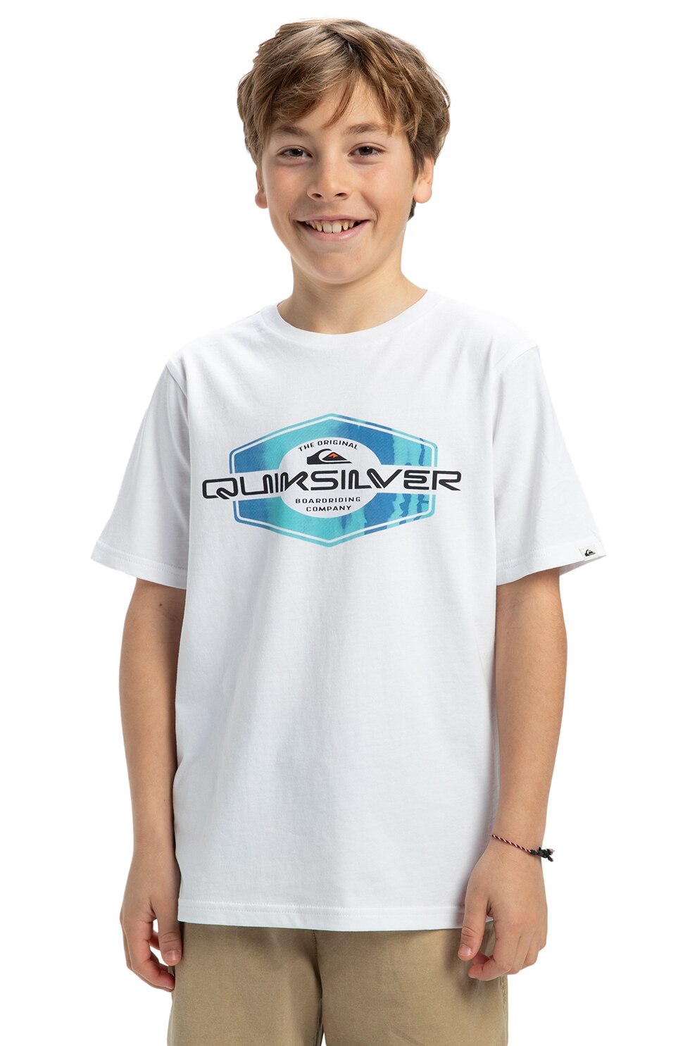 QUIKSILVER, Tricou de bumbac cu imprimeu logo, Negru, Alb optic, Albastru deschis, 140 CM