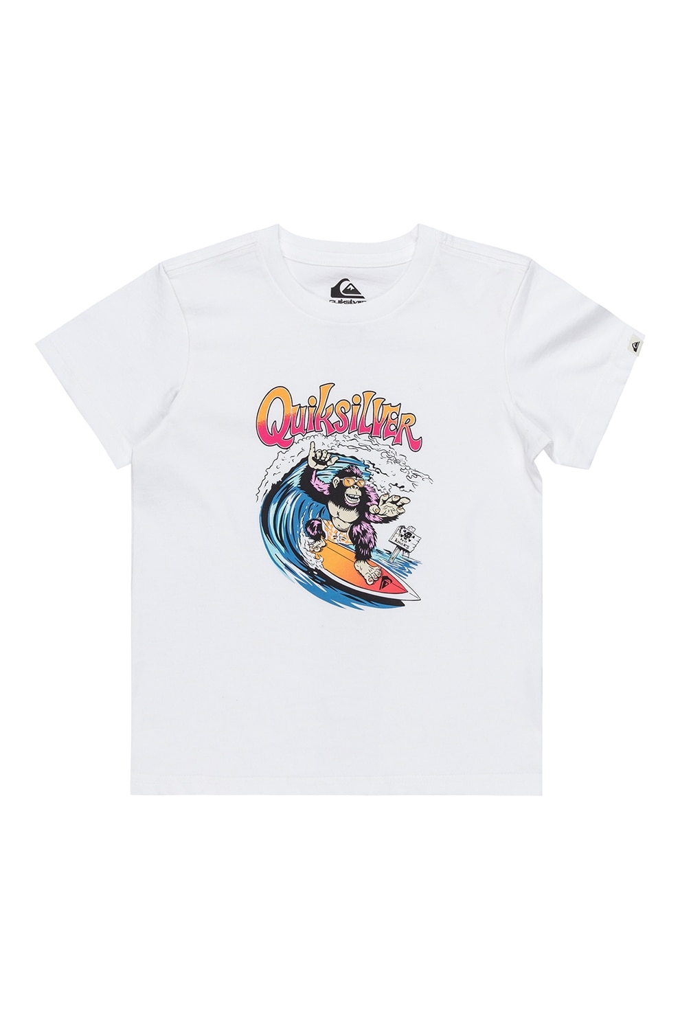 QUIKSILVER, Tricou de bumbac cu decolteu la baza gatului Kong Story, Alb, Portocaliu, Albastru, 104 CM