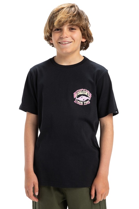 QUIKSILVER, Times Up logós bő fazonú pamutpóló, Fekete/Fukszia/Világoskék