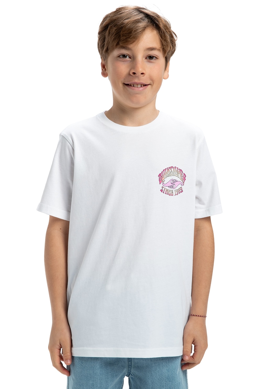 QUIKSILVER, Tricou lejer de bumbac cu logo Times Up, Alb, Fucsia, Albastru, 164 CM