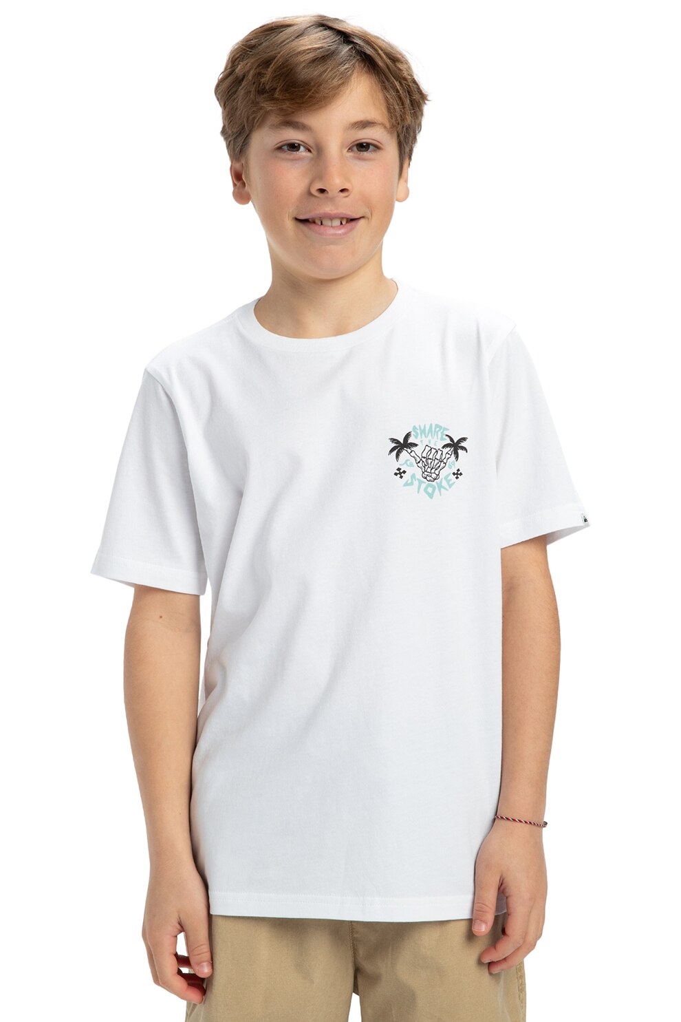 QUIKSILVER, Tricou cu imprimeu grafic pe spate Share The Stoke, Alb, Negru, Albastru deschis, 164 CM