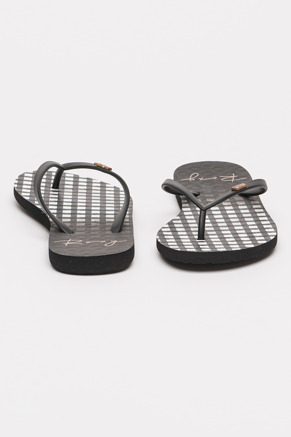 ROXY, Papuci flip-flop cu talpa cu model, Negru, Alb murdar, 8.5