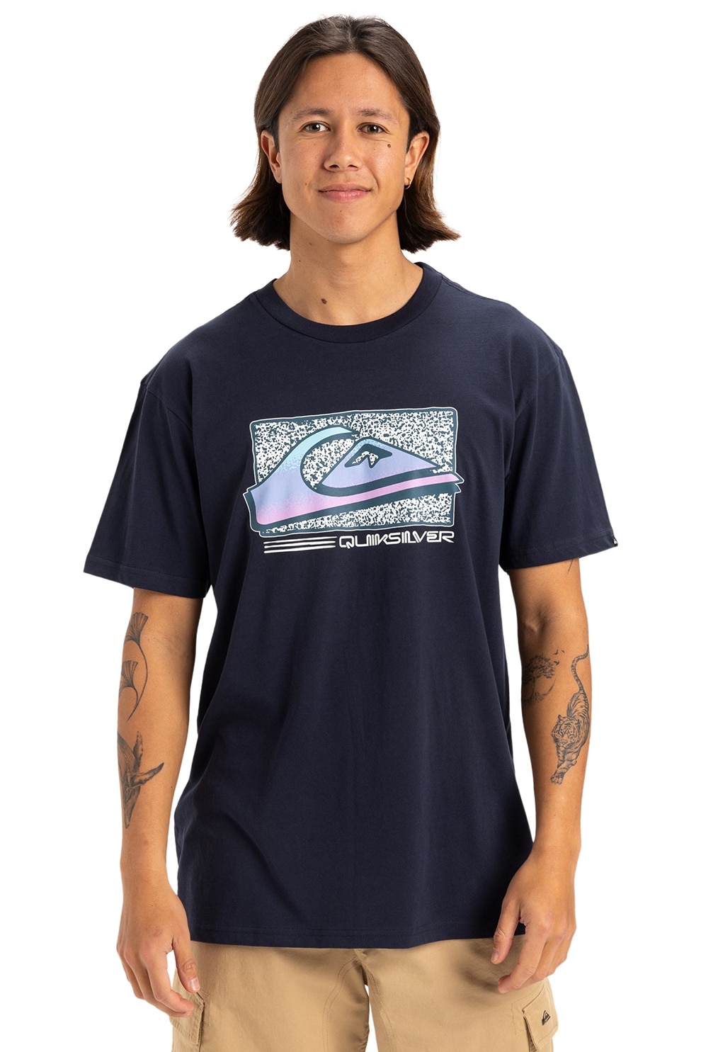 QUIKSILVER, Tricou cu decolteu la baza gatului Retro Fade, Albastru ultramarin, Lila, Alb murdar, M