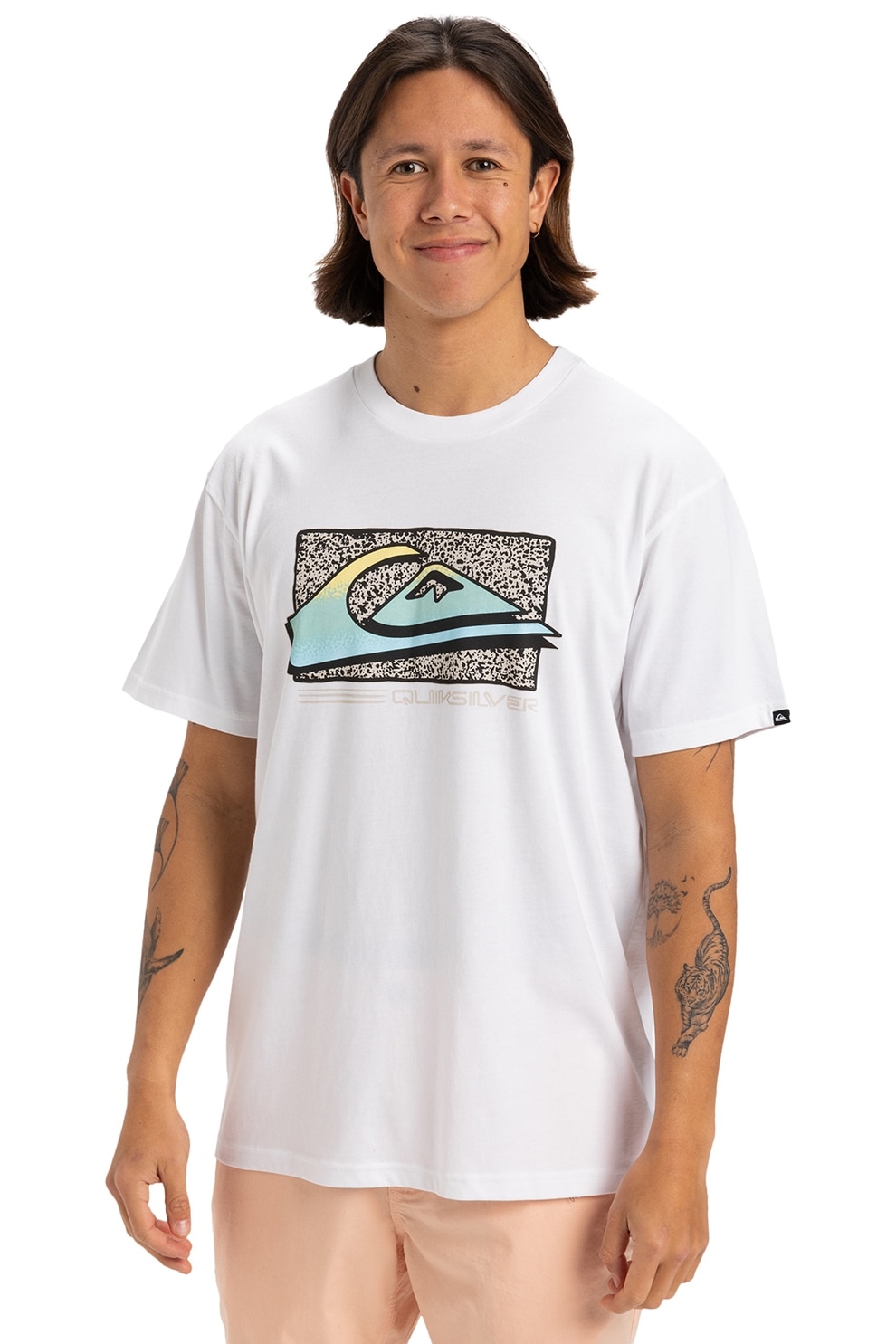 QUIKSILVER, Tricou cu decolteu la baza gatului Retro Fade, Alb optic, Albastru deschis, Bej deschis, M