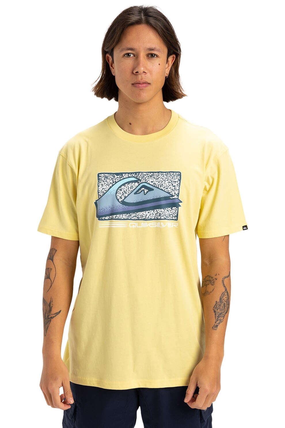 QUIKSILVER, Tricou cu decolteu la baza gatului Retro Fade, Galben, Albastru, S