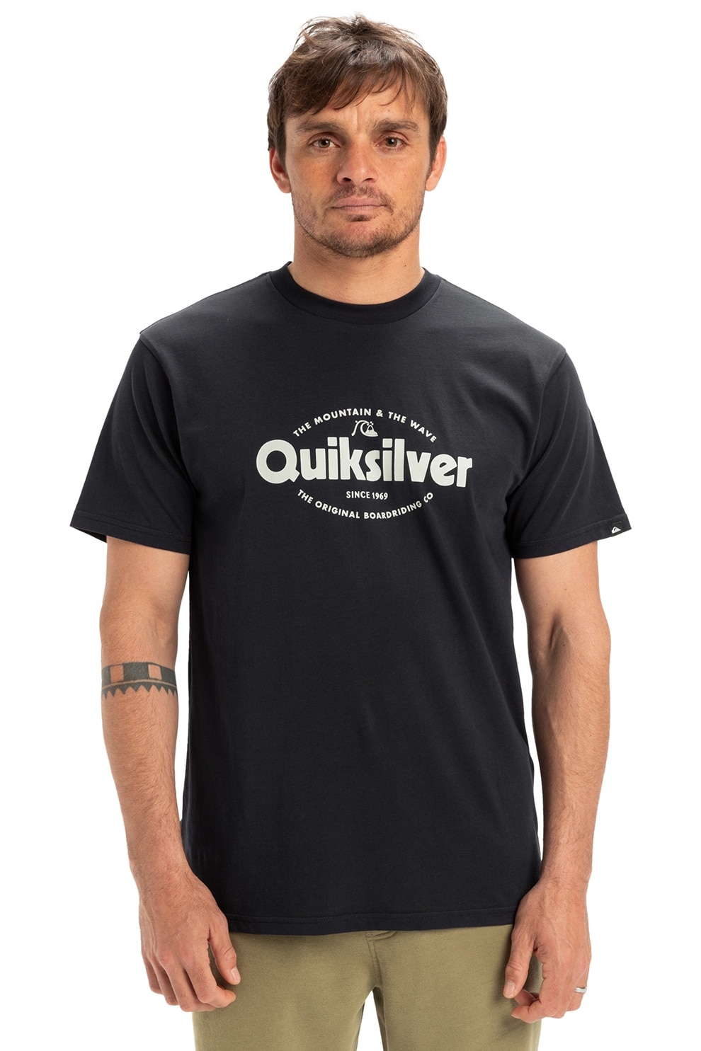 QUIKSILVER, Tricou de bumbac EV Shape, Negru, Alb murdar, M