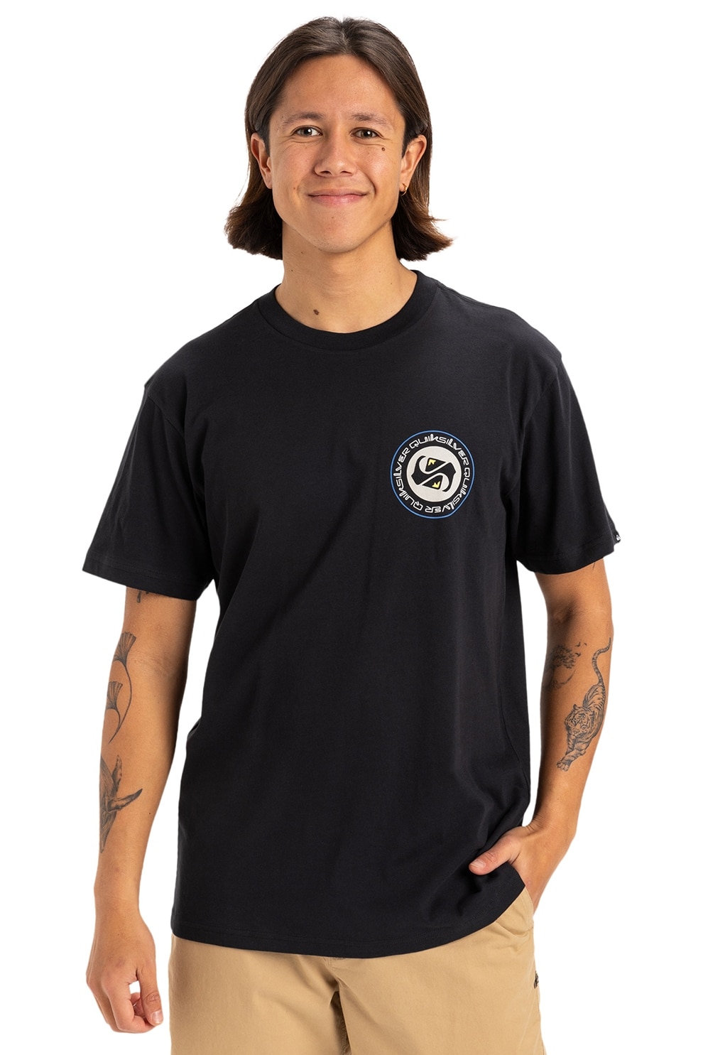QUIKSILVER, Tricou cu imprimeu pe spate Circle, Negru, S