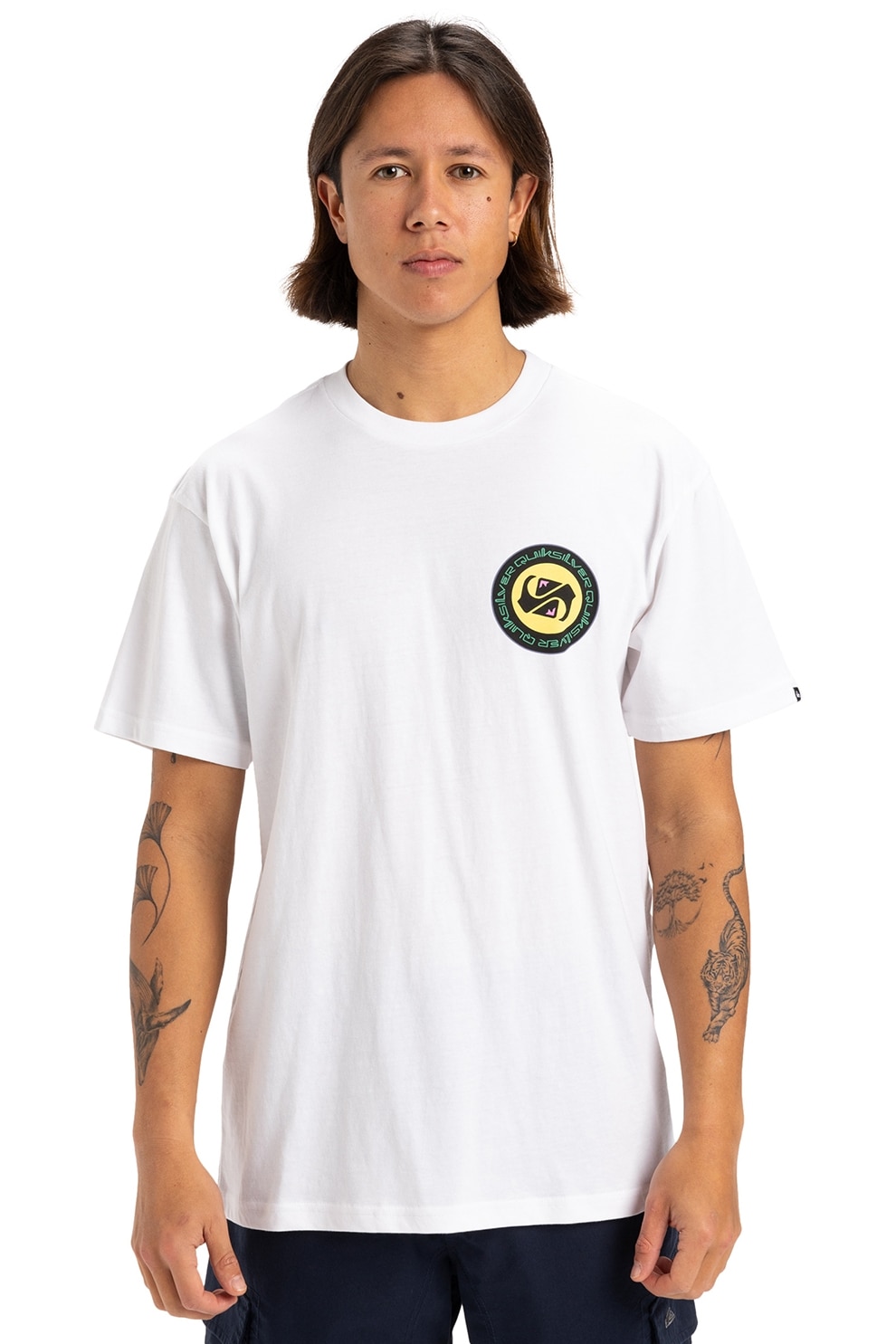 QUIKSILVER, Tricou cu imprimeu pe spate Circle, Alb, Negru, Galben, S