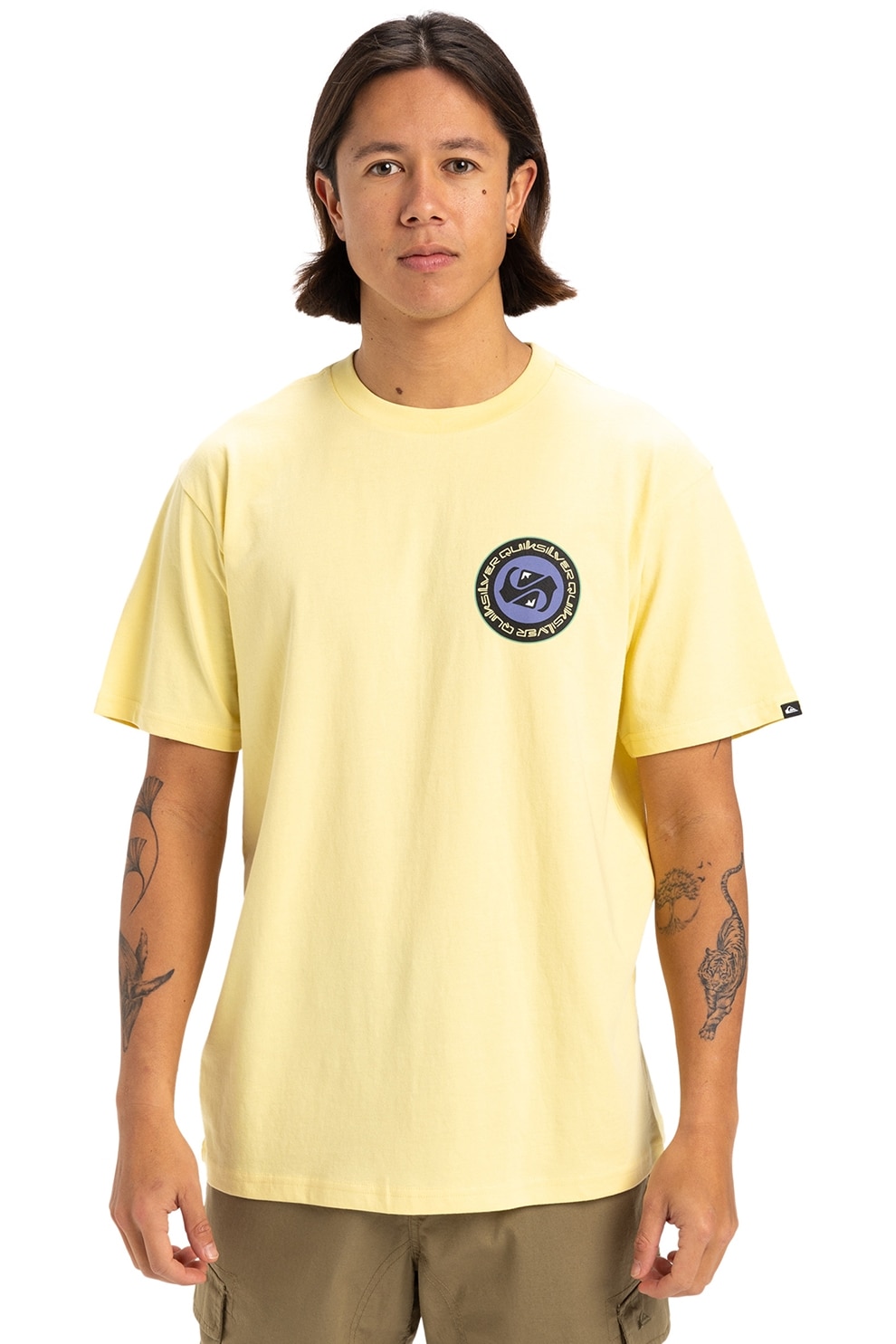 QUIKSILVER, Tricou cu imprimeu pe spate Circle, Galben pal, M