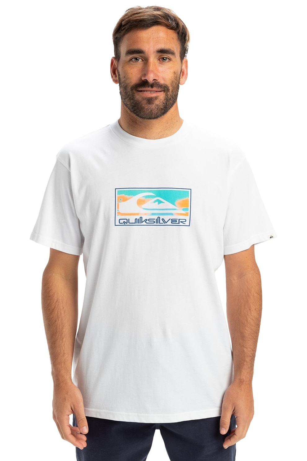 QUIKSILVER, Tricou regular fit cu imprimeu grafic, Alb, Portocaliu, Albastru deschis, S