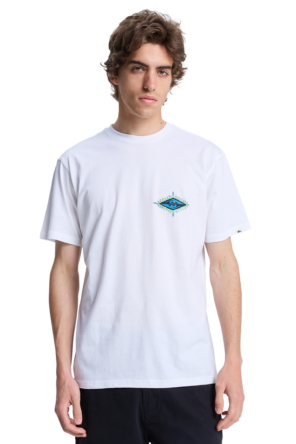 QUIKSILVER, Tricou cu decolteu la baza gatului si imprimeu grafic, Alb, Albastru deschis, M