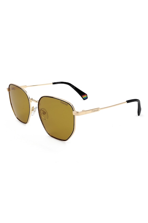 Polaroid, Унисекс слънчеви очила Aviator с поляризация, Златист, Черен