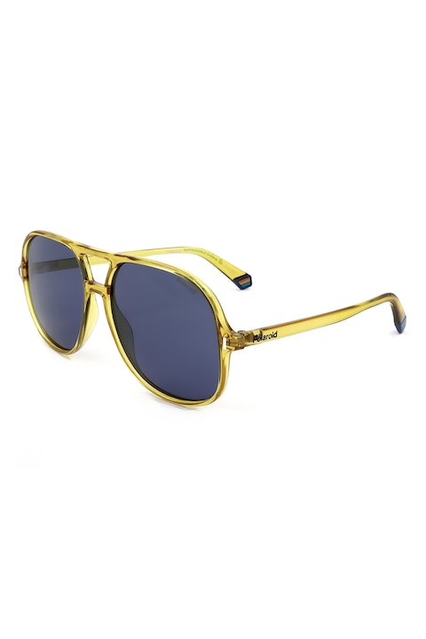 Polaroid, Унисекс слънчеви очила Aviator с поляризация, 57-15-140, Бледожълт/Прозрачен