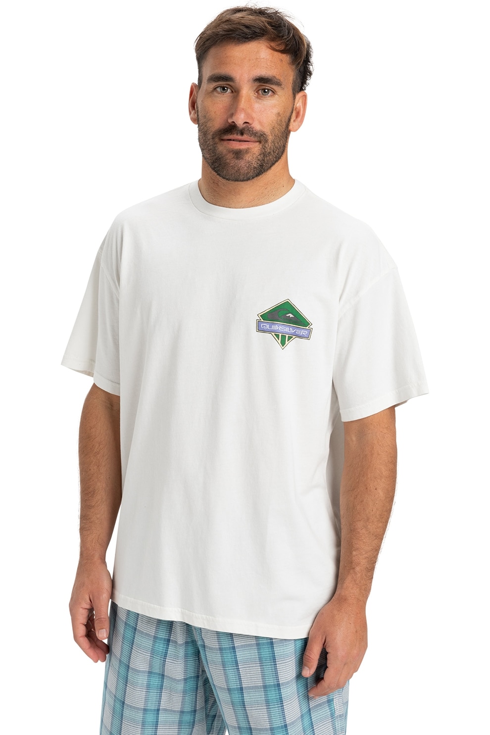 QUIKSILVER, Tricou lejer de bumbac organic, Alb, Verde, Albastru azur, M