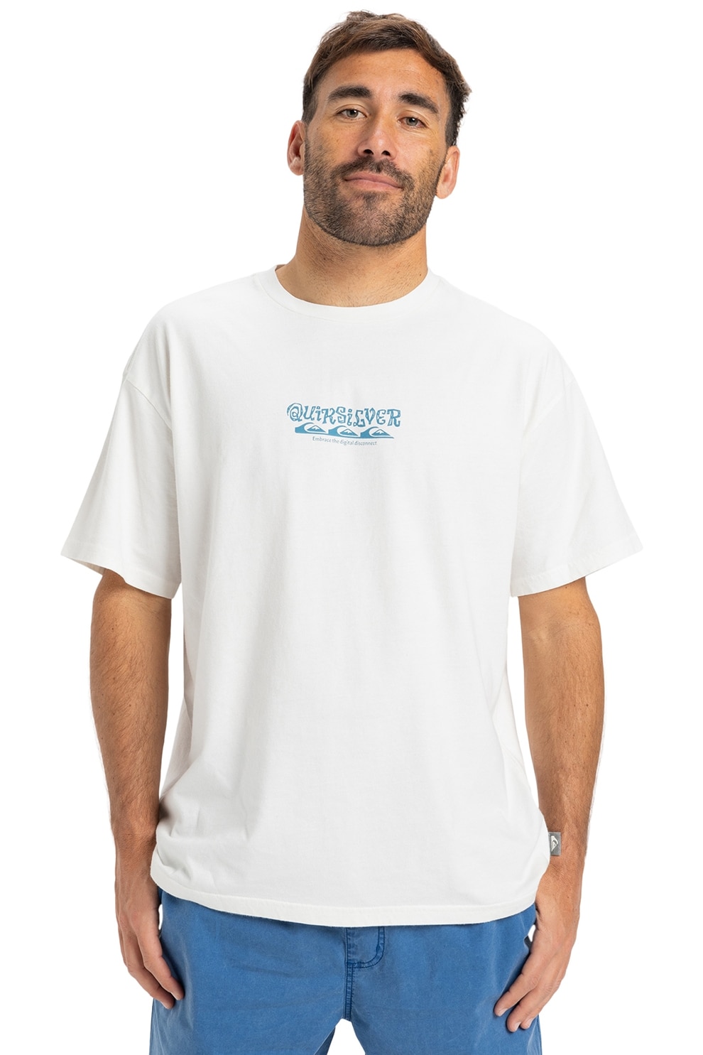 QUIKSILVER, Tricou de bumbac organic cu model grafic pe spate, Alb, Albastru, M
