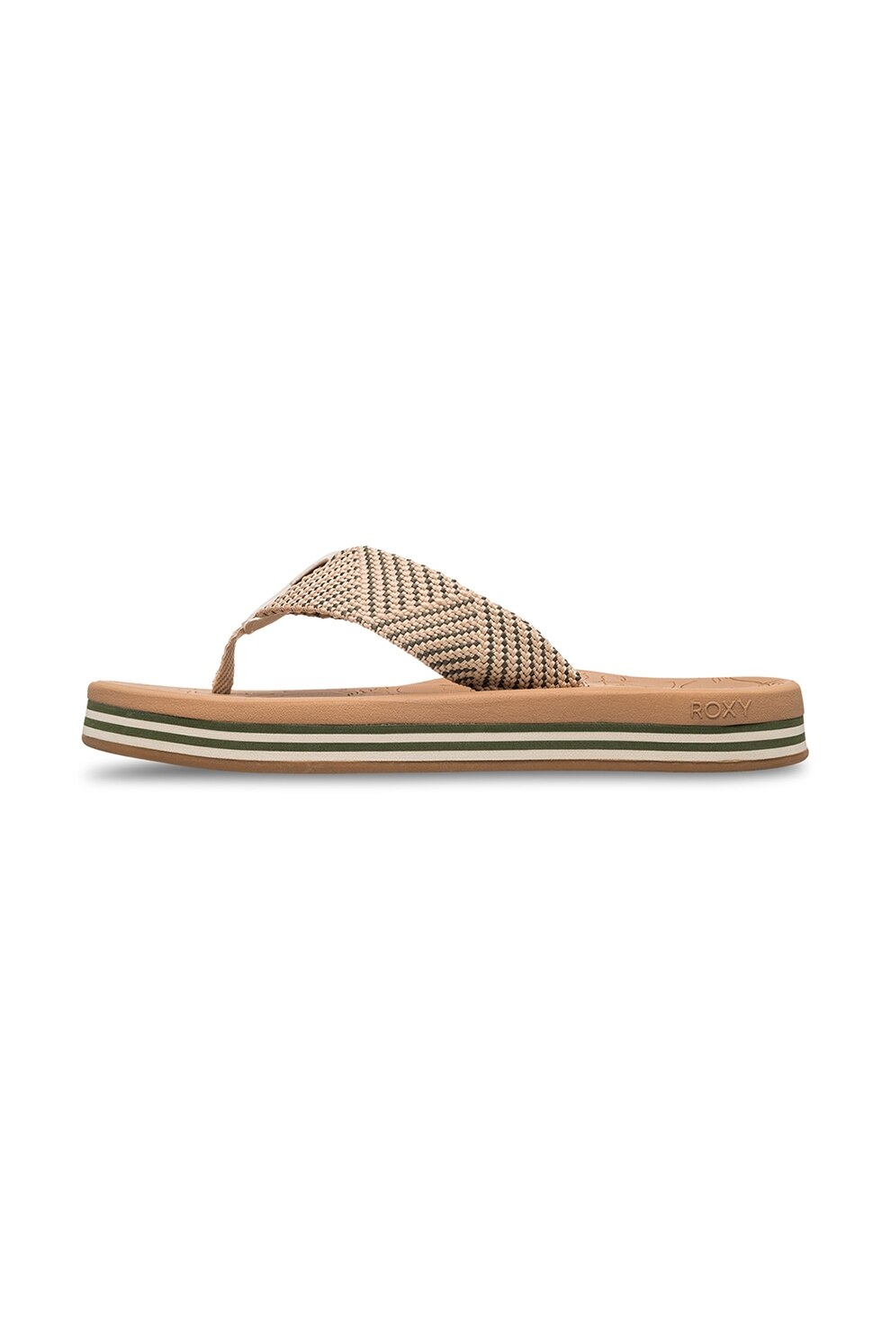 ROXY, Papuci flip-flop cu dungi Colbee, Verde, Bej deschis, 8