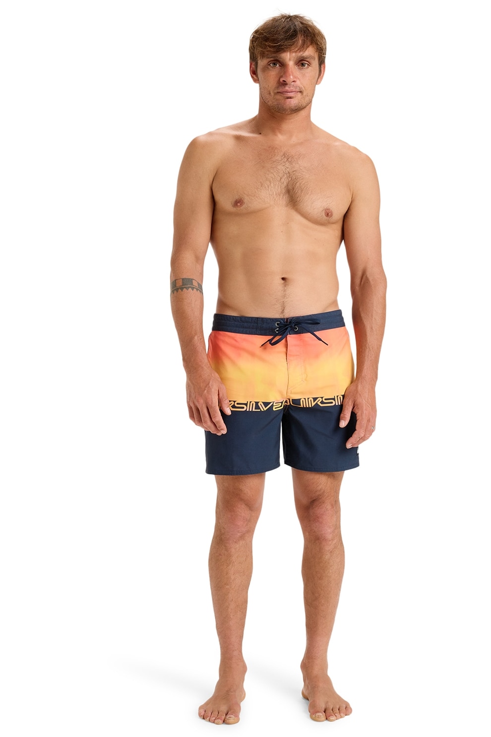 QUIKSILVER, Pantaloni scurti de baie cu logo si snur, Portocaliu