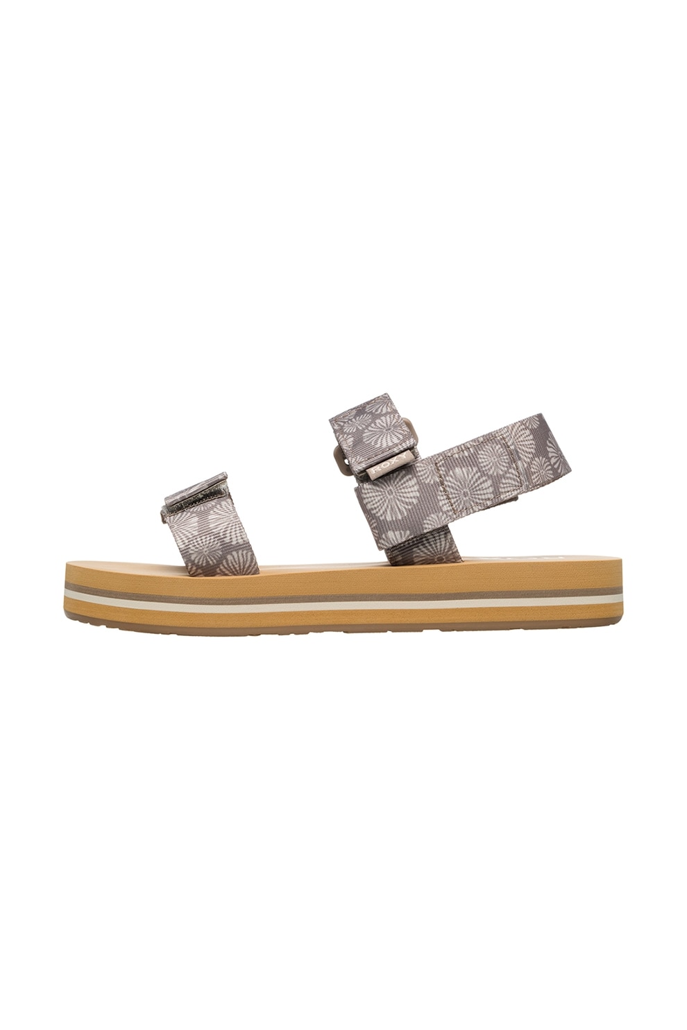 ROXY, Sandale slingback cu velcro si imprimeu floral Cage, Maro taupe, Crem, 8