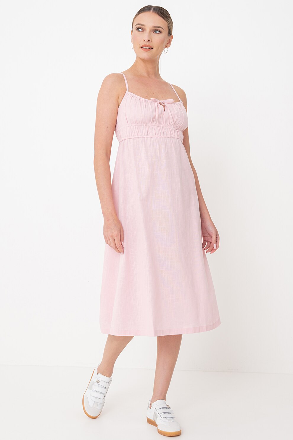 ROXY, Rochie midi cu funda Rosie, Roz pastel, S