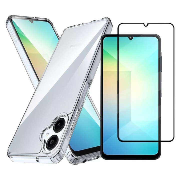Комплект кейс и фолио за Samsung A06, противоударен силиконов кейс и протектор за екрана, BzStore
