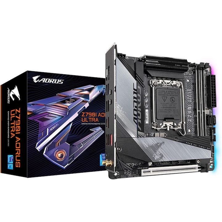 Дънна платка за игри, GIGABYTE Z790I AORUS Ultra - LGA 1700/ Intel Mini-ITX, DDR5, Dual M.2, PCIe 5.0, USB 3.2 Gen2X2 Type-C, Intel Killer Wi-Fi 6E, Intel 2.5GbE LAN, Q-Flash Plus
