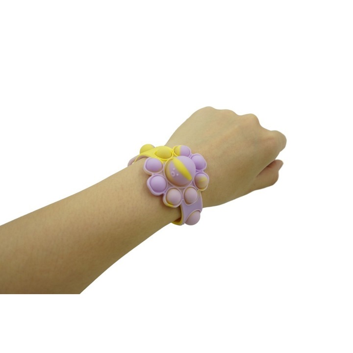 Produs premium - Jucarie antistres din silicon, Bratara caracatita reversibila, Multicolor/Galben