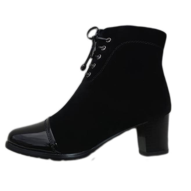 Botina imblanita de toamna-iarna cu model de siret, D&J Exclusive, Negru