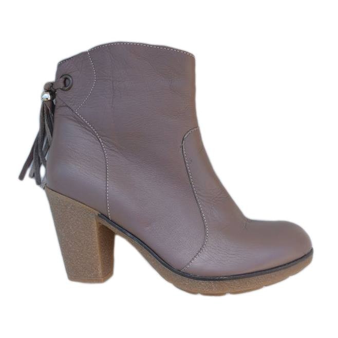 Botine cu toc mediu si varf rotund,D&J Exclusive, Bej