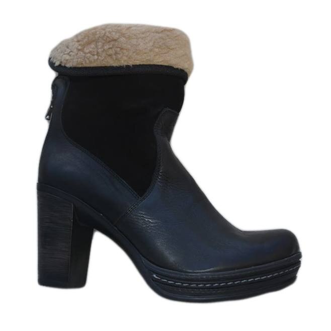 Botine imblanite cu toc patrat,D&J Exclusive, Negru