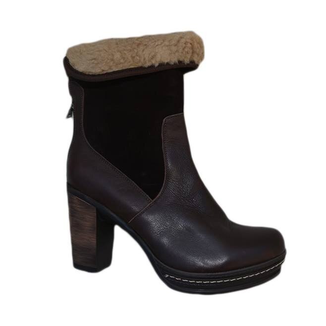 Botine imblanite cu toc patrat,D&J Exclusive, Maro