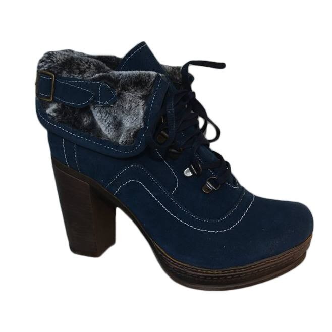 Botine cu platforma si toc inalt,D&J Exclusive, Bleumarin