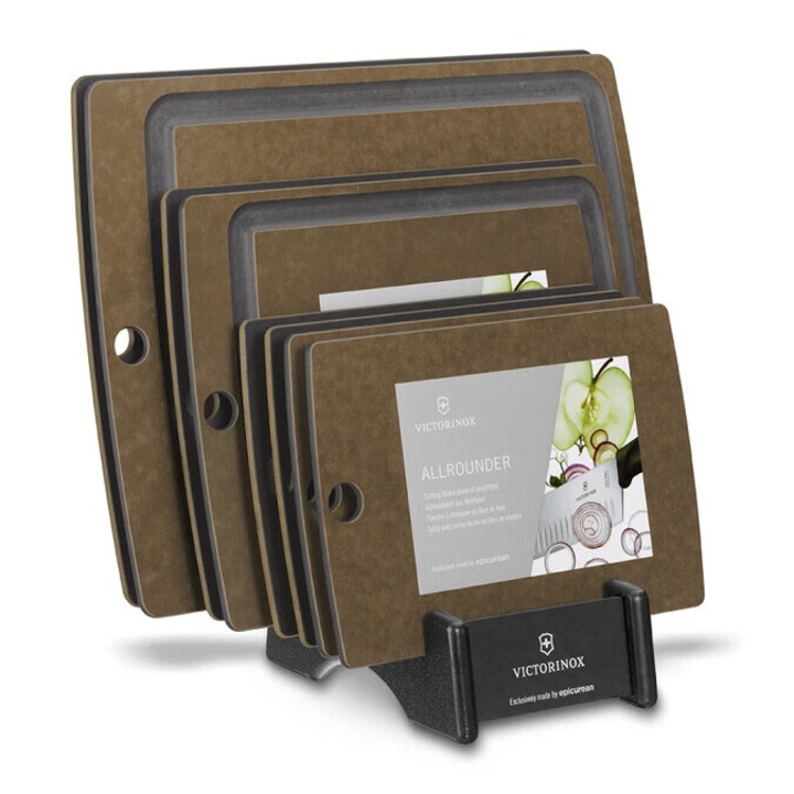 Set tocatoare de bucatarie, Victorinox, rezistent la taiere, dimensiuni variate, 9 piese, maro/negru