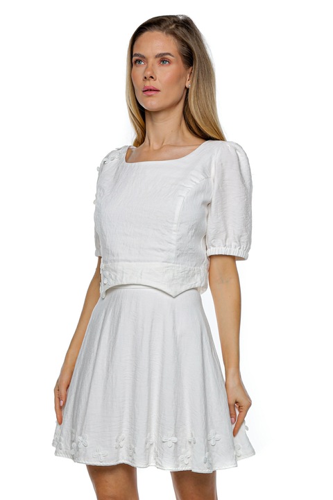 Fusta evazata cu flori aplicate, Muse Mark, In, Alb, Alb