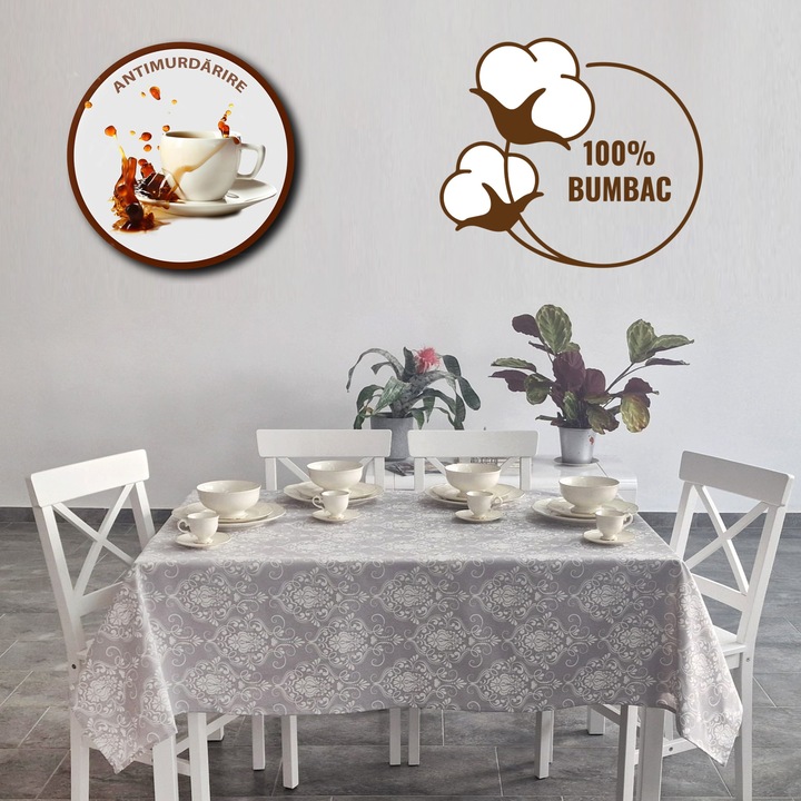 Szennyeződésmentes terítő 100% pamut Átmérő 180 cm, Elegáns szürke