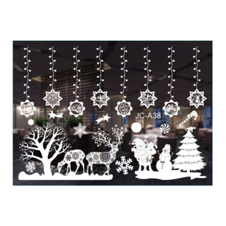 Set 2 foi cu stickere decorative pentru Craciun, PVC, alb