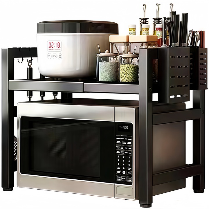 Метален рафт за микровълнова фурна, Wacorresi, регулируем, черен, 36x46x40-60см