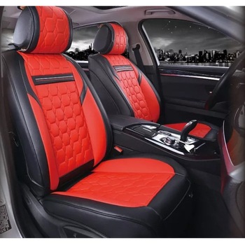 Set huse Scaune Auto Universale Flexzon Lux, Piele ecologica Rosu/Negru Set huse Scaune Auto Universale Flexzon Lux, Piele ecologica Rosu/Negru