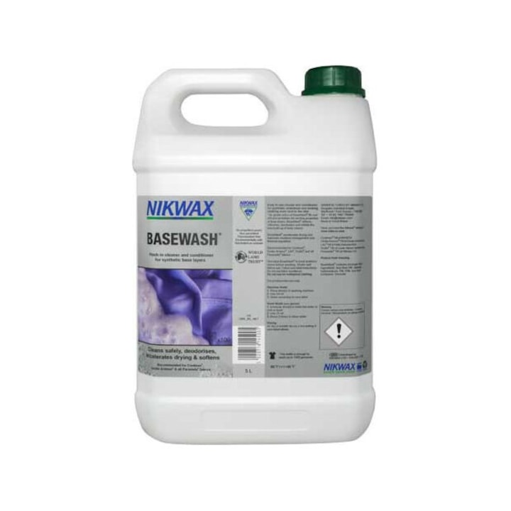 Nikwax BaseWash 5l, detergent pentru imbracaminte tehnica, dezodorizeaza si imbunatateste uscarea