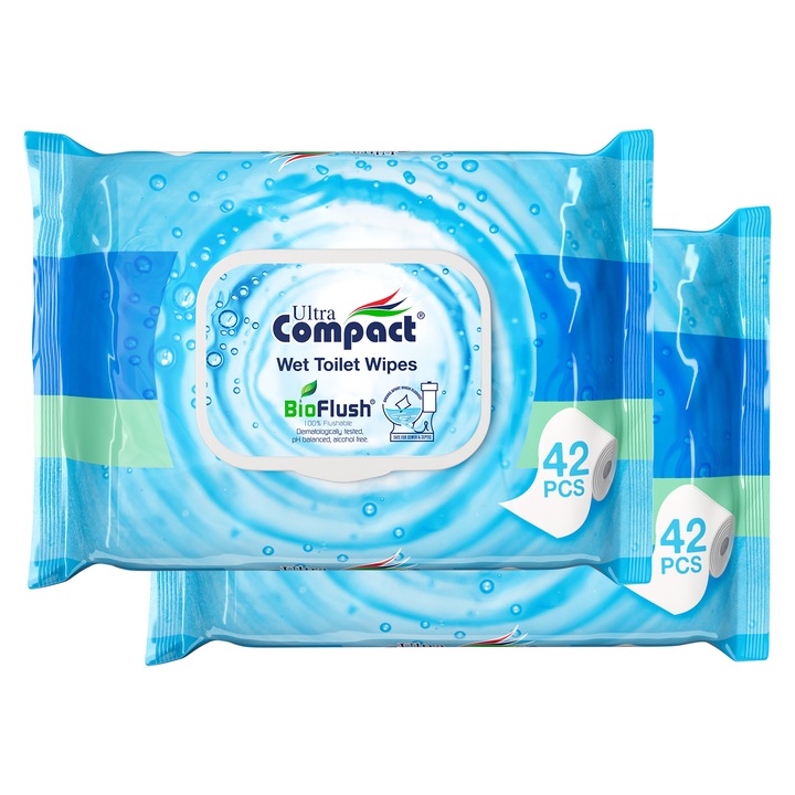 Hartie igienica umeda BioFlush, 2 pachete x 42, 84 bucati, Ultra Compact