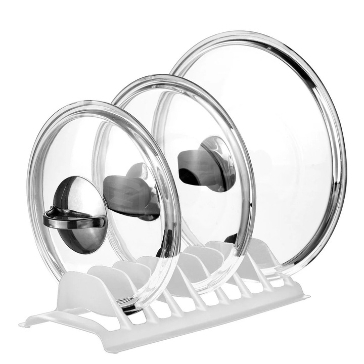 Organizator Capace si Farfurii pentru Dulap, 8 Compartimente, Plastic, 29.5x13.5 cm, Alb