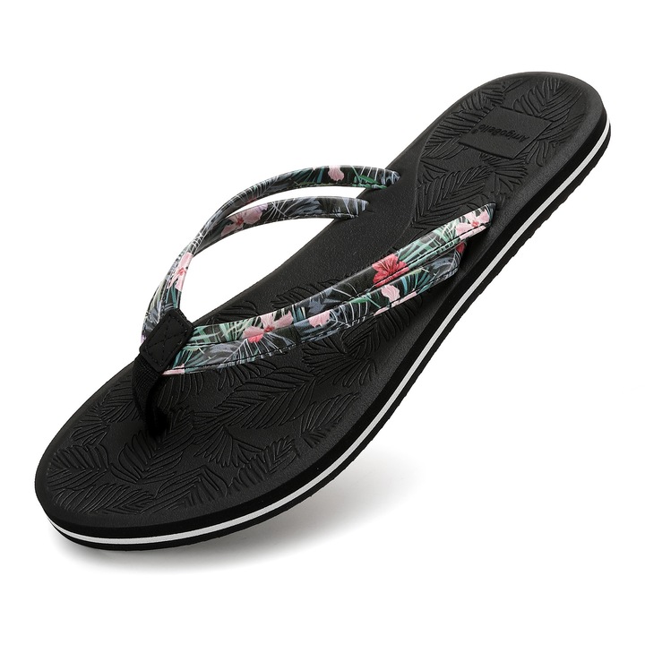 Papuci Pentru Dama,Sireturi imprimate colorate,Talpi imprimate delicate,Flip-flops,Usoare si anti-alunecare,Picioare confortabile,Casual zilnic,Arrigo Bello, Negru stins, 36