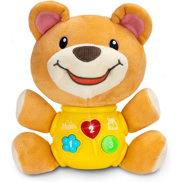 Jucarie pentru Bebelusi, weirsuky, Urs de Plus, bear cu Sunete si Lumini, pentru Fete si Baieti, Bebelusi de 6-12 luni, 1 an, 2 ani, Maro