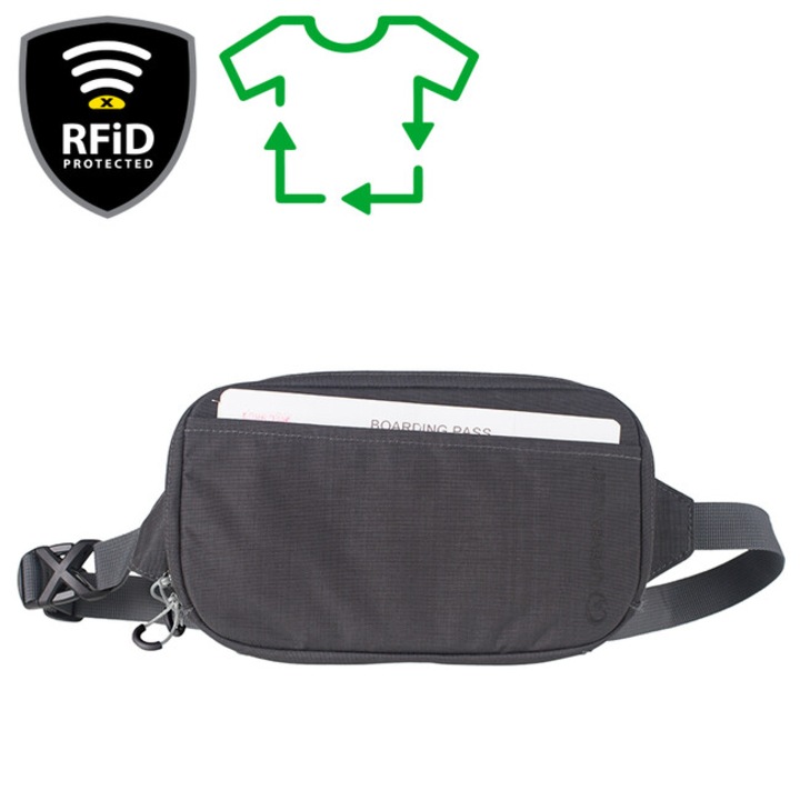 Lifeventure RFiD utazó pénztárca, szürke, 135x240x30mm, újrahasznosított anyagból, 5 kártyatartó rekesszel, 5 bankjegytartó rekesszel