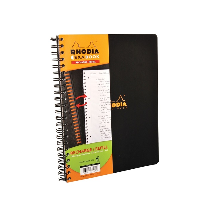 Rezerva caiet organizare A4+ Rhodia ExaBook, cu spirala, 80 file, matematica
