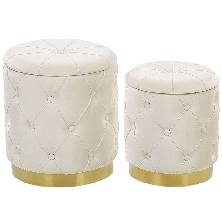 Set de 2 poufuri de depozitare din catifea alba Pueblo