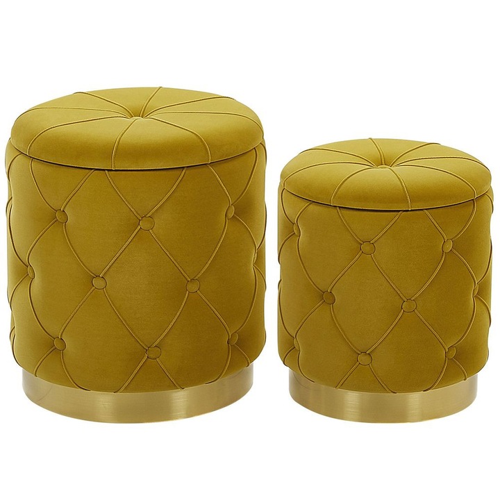 Set de 2 poufuri de depozitare din catifea de culoare mustar Pueblo