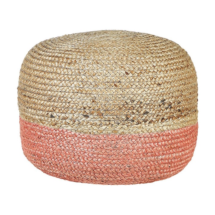 Pouf din iuta naturala 50 x 50 x 40 cm roz Duki